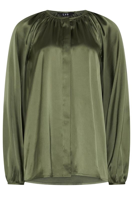 LTS Tall Women's Khaki Green Satin Button Top | Long Tall Sally 6