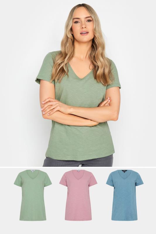 LTS Tall Womens 3 PACK Sage Green & Pink V-Neck T-Shirts | Long Tall Sally 1