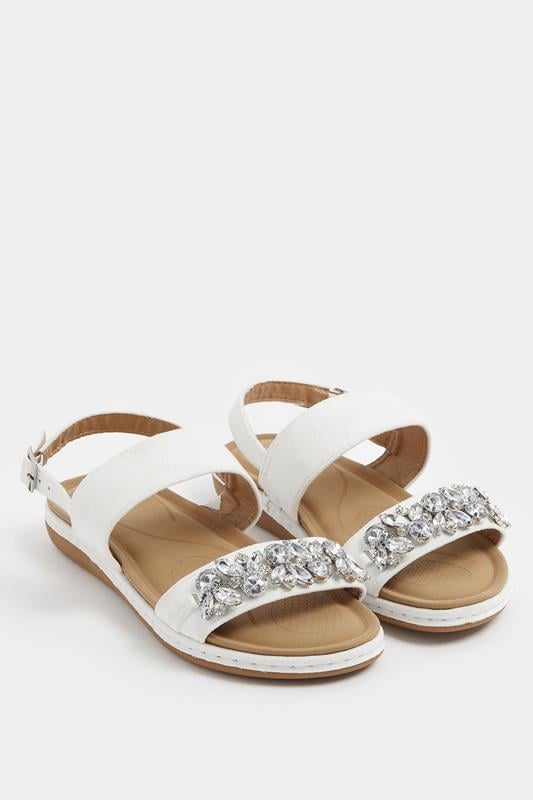 White Diamante Stone Embellished Sandals In Extra Wide EEE Fit | Yours Clothing 1
