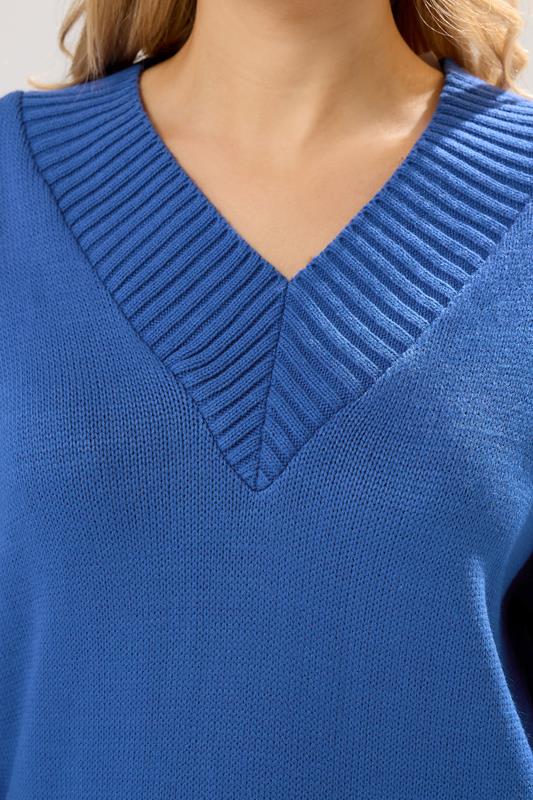 LTS Tall Cobalt Blue Knitted V-Neck Jumper | Long Tall Sally 4