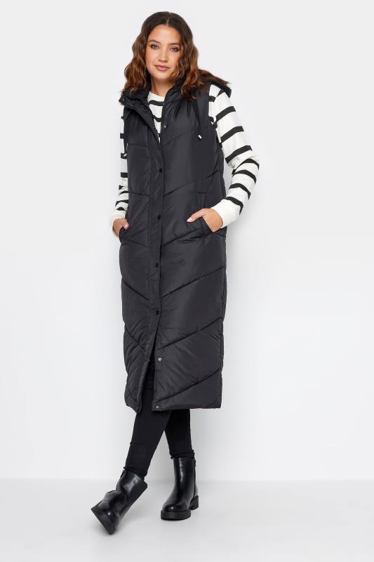 LTS Tall Black Quilted Longline Hooded Gilet