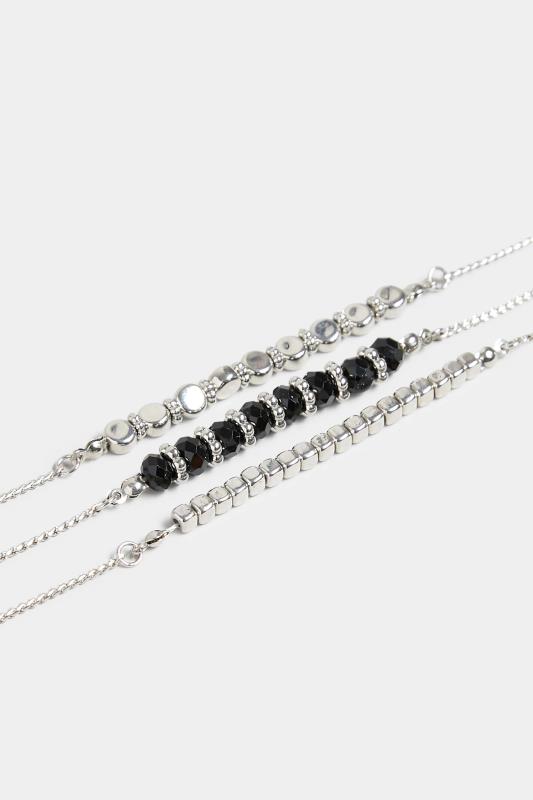 3 PACK Silver & Black Beaded Bracelet | Yours Clothing 4