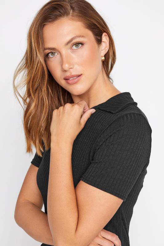 LTS Tall Women's Black Ribbed Polo Top