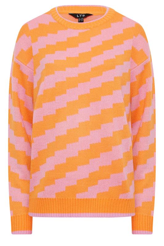 LTS Tall Orange & Pink Zig Zag  Jacquard Knit Jumper | Long Tall Sally  6