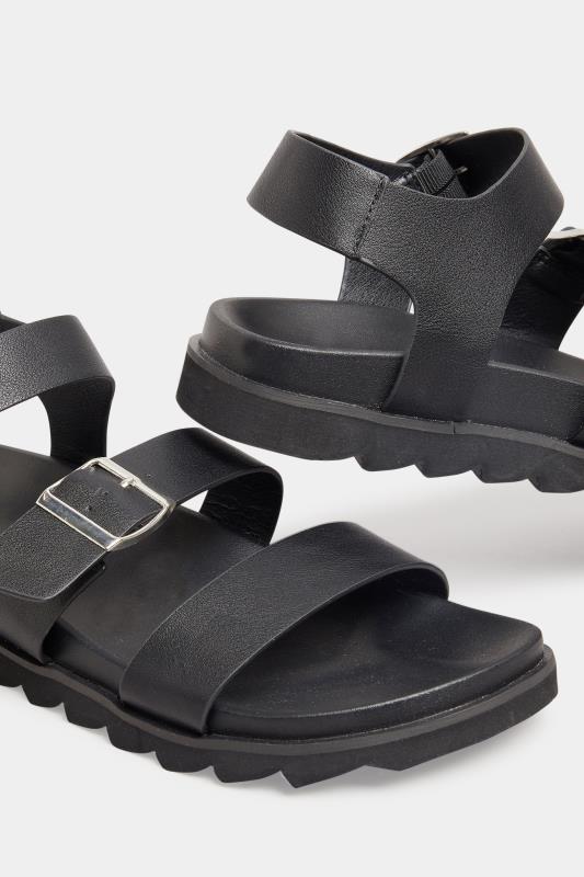 LTS Black Buckle Strap Sandals In Wide E Fit | Long Tall Sally 5