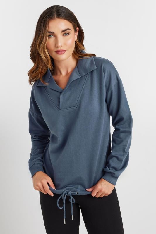 LTS Tall Dark Blue Drawstring Cross Over Sweatshirt | Long Tall Sally 1