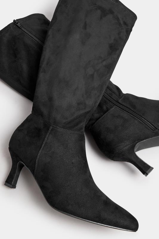 Black Faux Suede Knee High Pointed Boots In Extra Wide EEE Fit | Yours Clothing  5