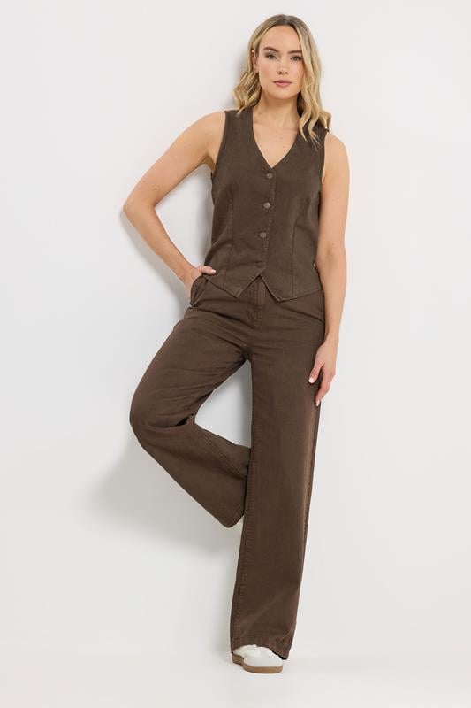 LTS Tall Women's Chocolate Brown Denim Cotton Waistcoat | Long Tall Sally 2