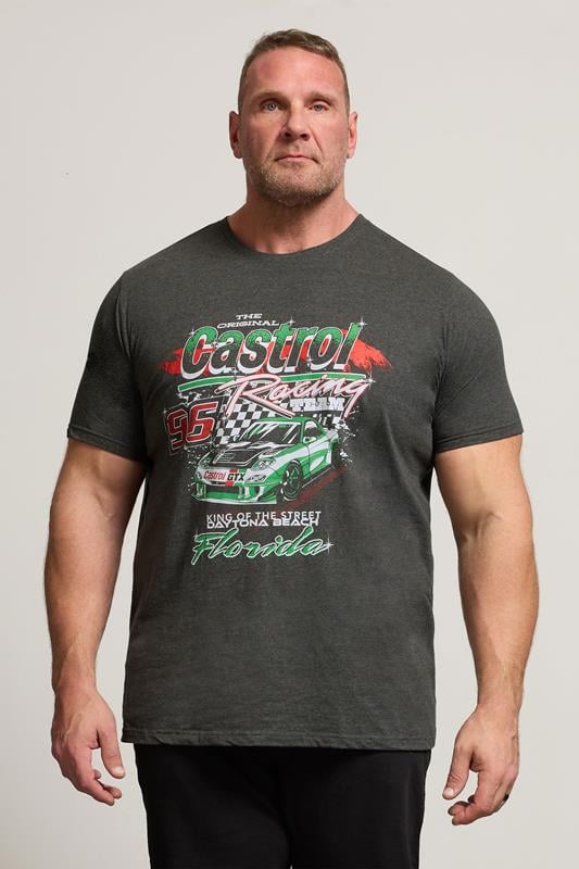BadRhino Big & Tall Charcoal Grey Printed 'Castrol' T-Shirt