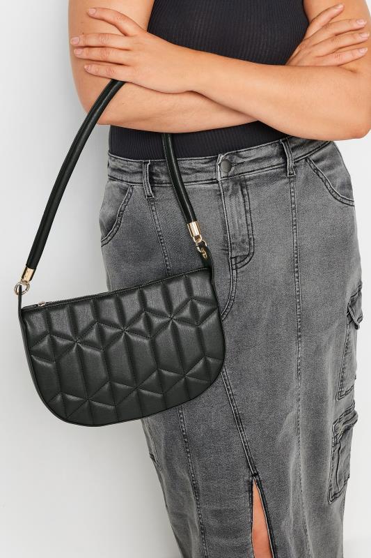  Yours Black Geometric Stitch Quilted Shoulder Bag