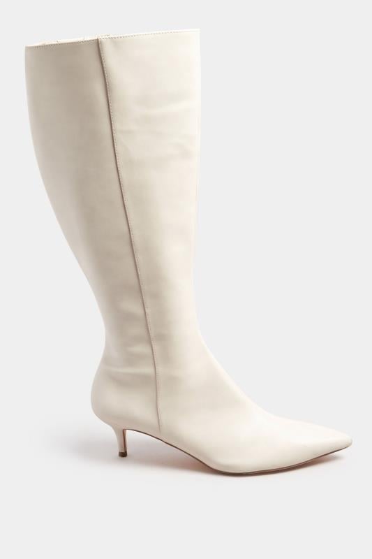 LTS Ivory White Faux Leather Knee High Heeled Boots In Standard Fit | Long Tall Sally 4