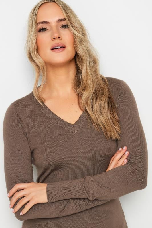 LTS Tall Brown V-neck Long Sleeve Jumper | Long Tall Sally 4