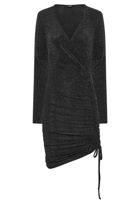 LTS Black Glitter Long Sleeve Ruched Mini Dress | Long Tall Sally 6
