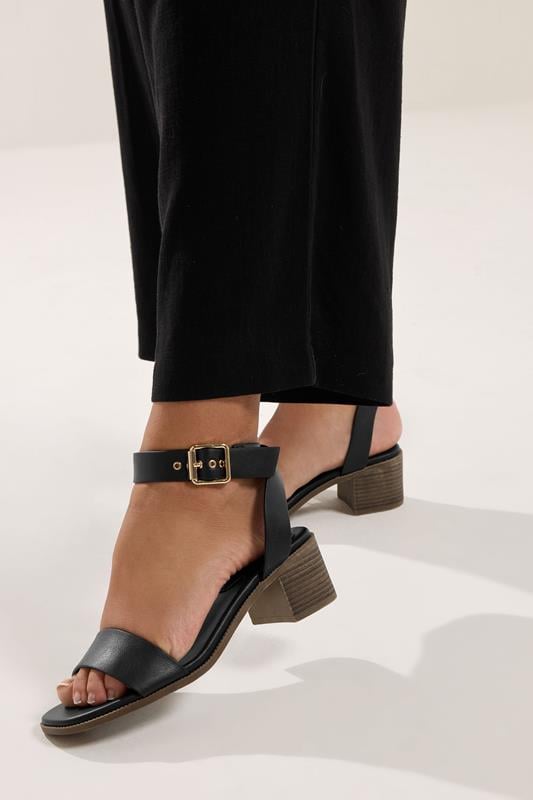 Black Faux Leather Block Heel Sandals In Wide E Fit | Yours Clothing 2