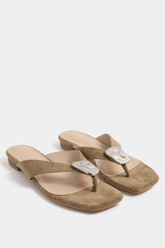 LTS Natural Brown Hammered Trim Sandals In Standard Fit
