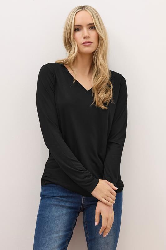 LTS PREMIUM Tall Black Long Sleeve V-Neck Top | Long Tall Sally 1
