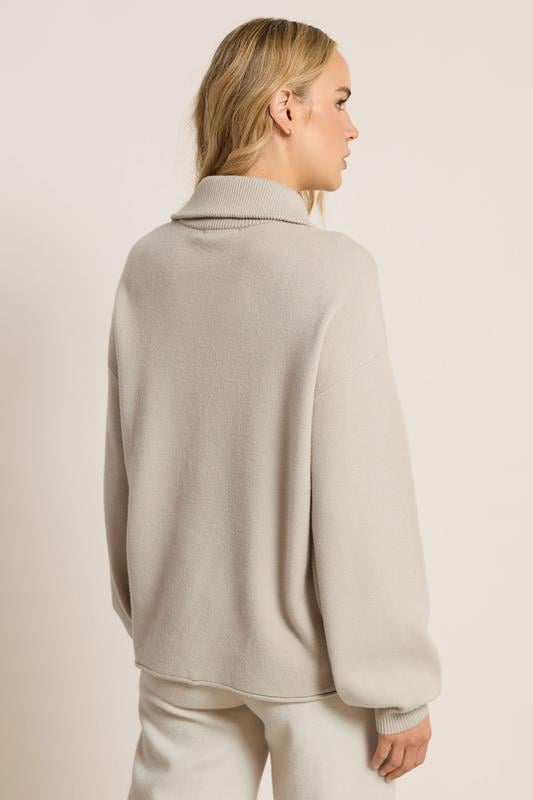 LTS PREMIUM Tall Beige Brown Half Zip Knitted Jumper | Long Tall Sally 3
