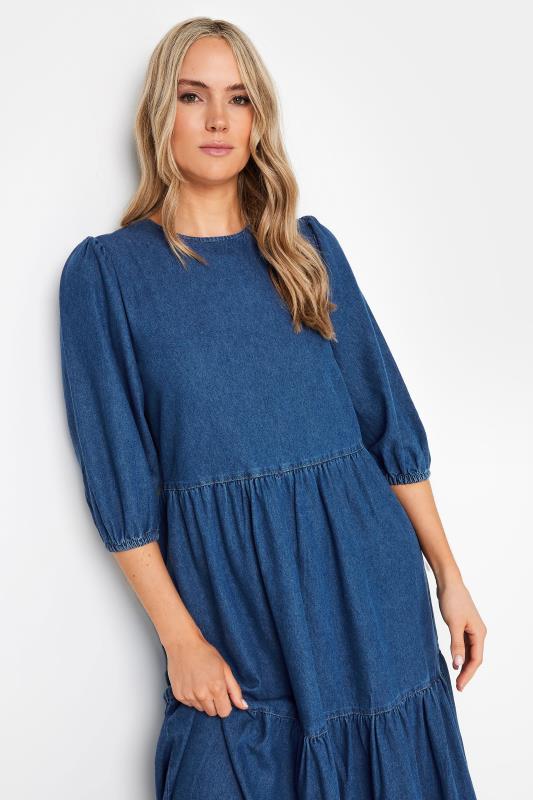 LTS Tall Women's Blue Denim Tiered Midi Dress | Long Tall Sally 4