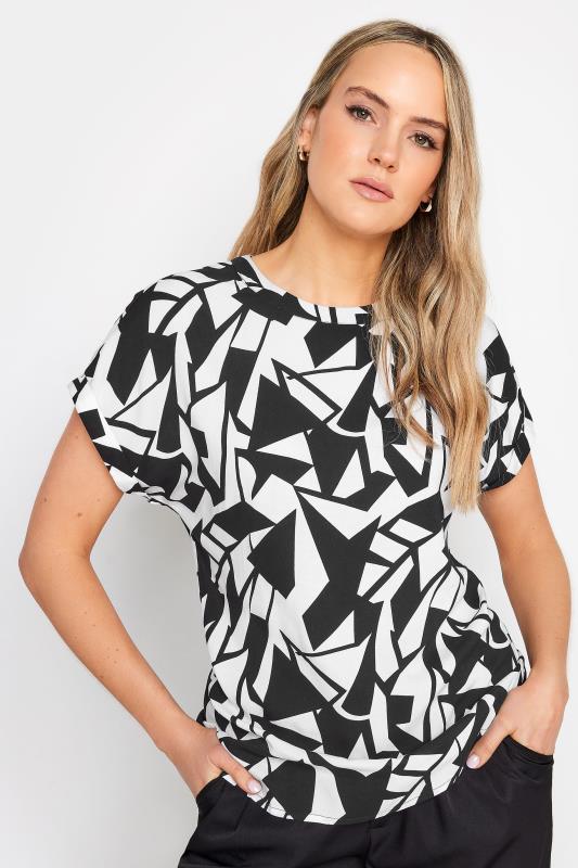 LTS Tall Womens Black & White Abstract Print Short Sleeve Blouse | Long Tall Sally 1
