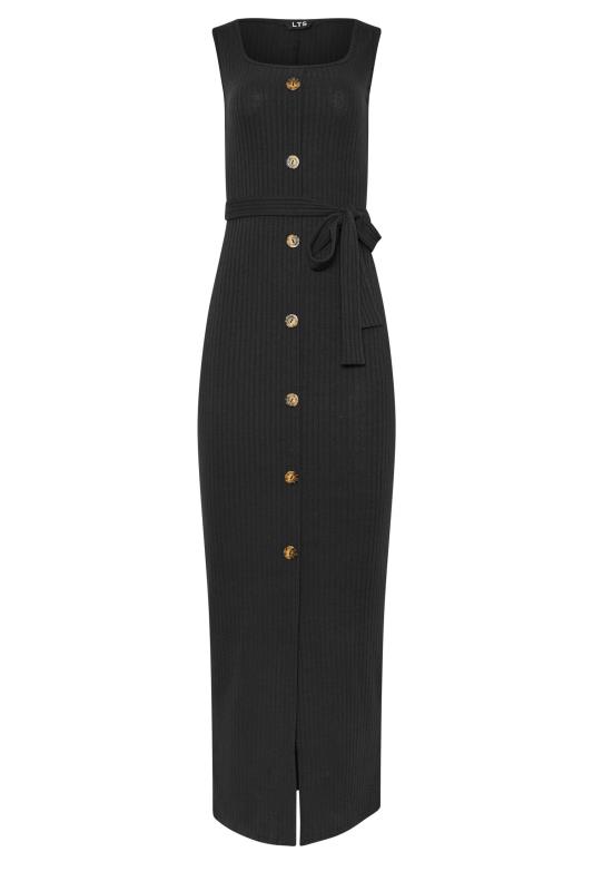 LTS Tall Black Ribbed Button Through Maxi Dress | Long Tall Sally 5