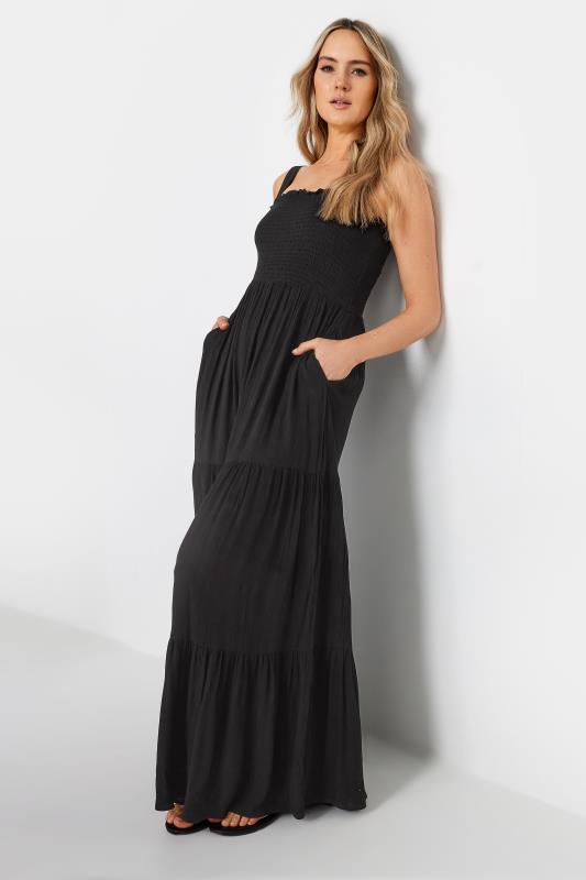 LTS Tall Womens Black Shirred Tiered Maxi Dress | Long Tall Sally 1
