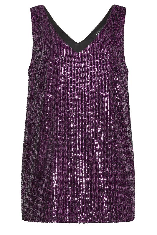 LTS Tall Dark Purple Sequin V-Neck Cami Top | Long Tall Sally  5