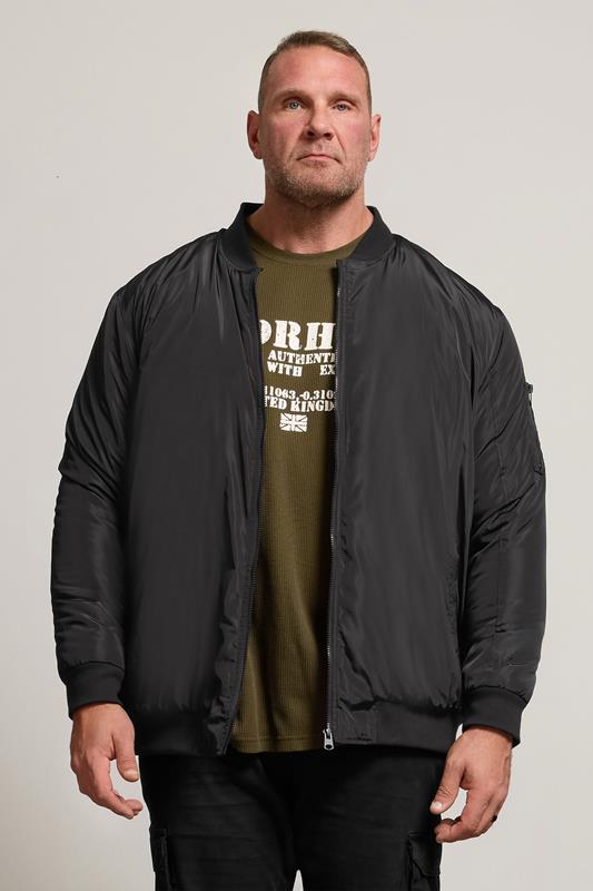  BadRhino Big & Tall Black Zip Through Bomber Jacket | BadRhino 2