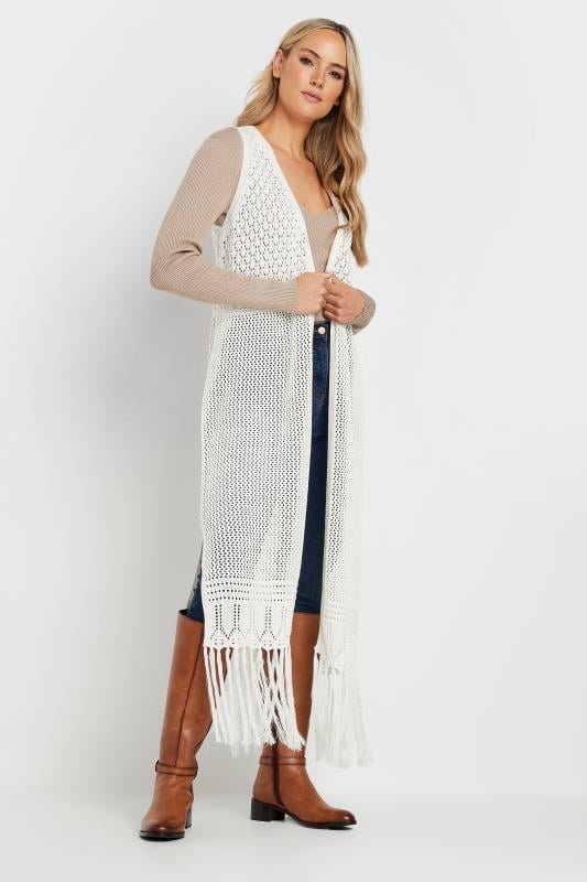 Tall  LTS Tall White Crochet Longline Waistcoat