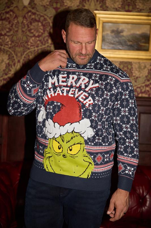 BadRhino Big & Tall Navy Blue Fairisle Grinch Christmas Jumper