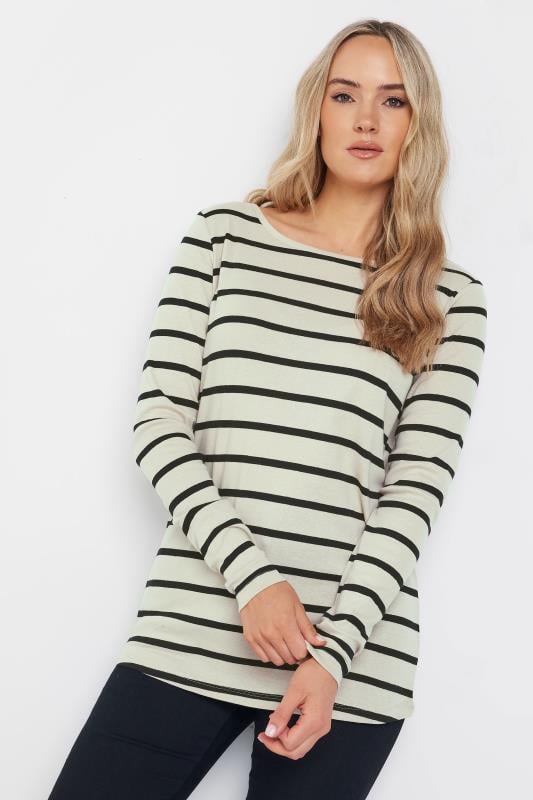 Tall  LTS Tall Natural Brown & Black Stripe Long Sleeve Cotton T-Shirt