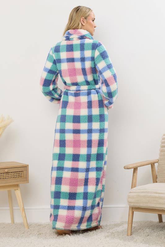 LTS Tall Blue & Pink Check Shawl Dressing Gown | Long Tall Sally 3