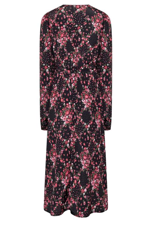 LTS Tall Women's Black Floral Patchwork Midi Wrap Dress | Long Tall Sally 7