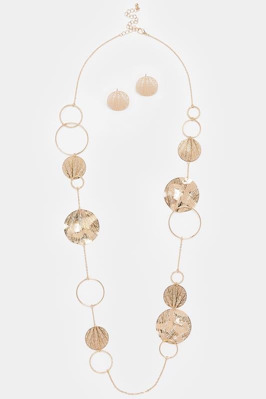  Yours Gold Tone Long Circle Necklace & Earrings Set