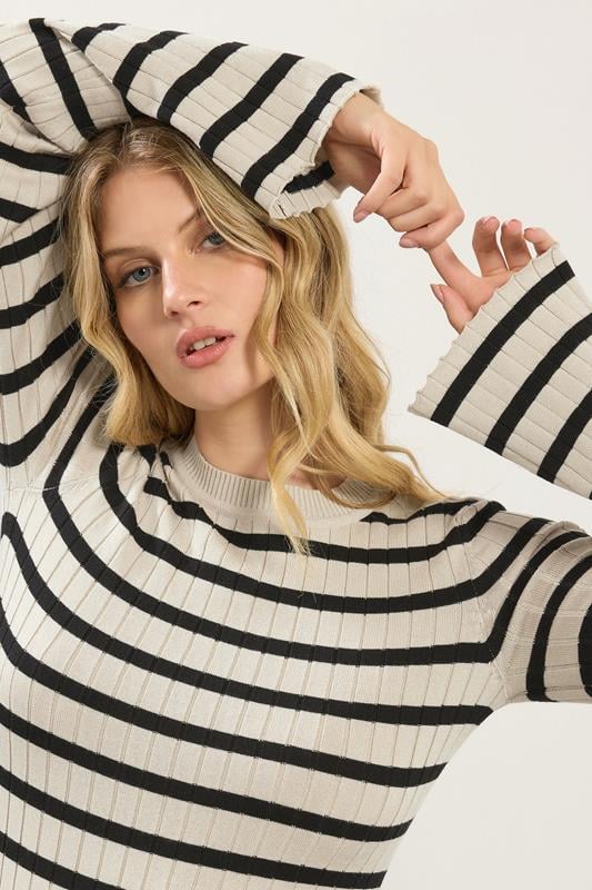 LTS Tall Natural Brown Striped Ribbed Jumper | Long Tall Sally 4