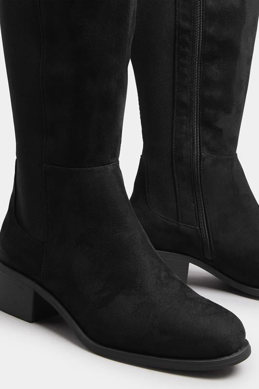 Black Faux Suede Elasticated Knee High Boots In Extra Wide EEE Fit | Yours Clothing 3