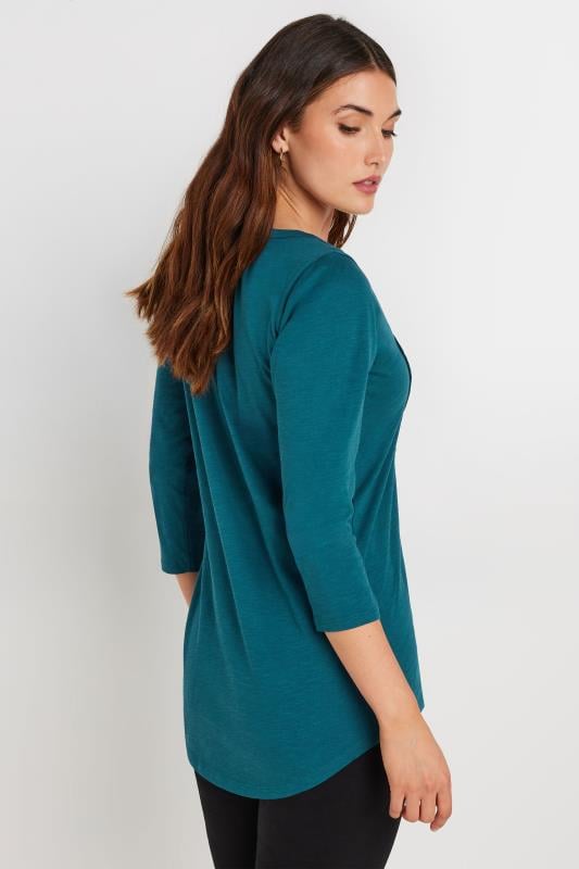 LTS Tall Teal Blue Cotton Henley Top | Long Tall Sally 3