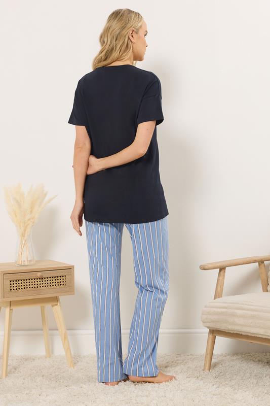 LTS Tall Women's Navy Blue 'Sunday Brunch' Slogan Striped Pyjama Set | Long Tall Sally 4