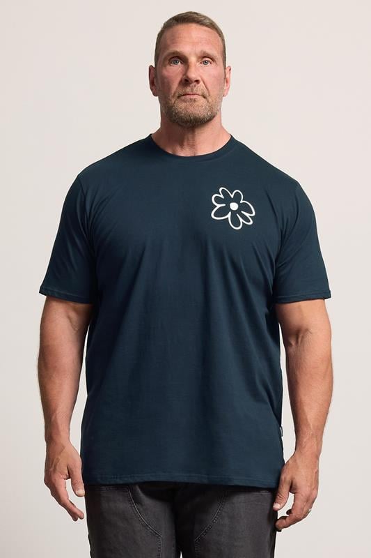 BadRhino Big & Tall Navy Blue Extra Long Flower Graphic T-Shirt | BadRhino 1