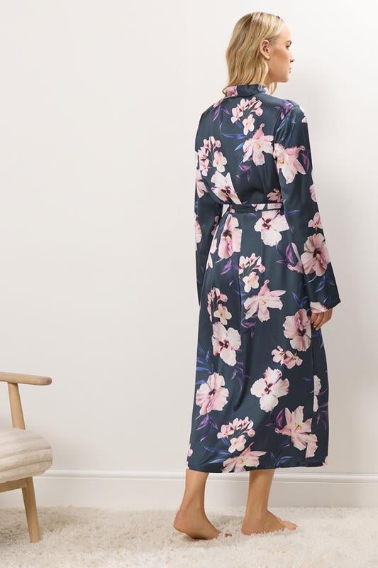 LTS Tall Grey Floral Maxi Satin Robe | Long Tall Sally 3