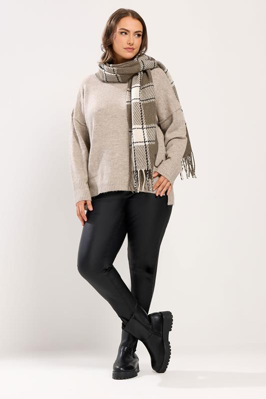 Natural Brown Checked Scarf | Yours Clothing 2