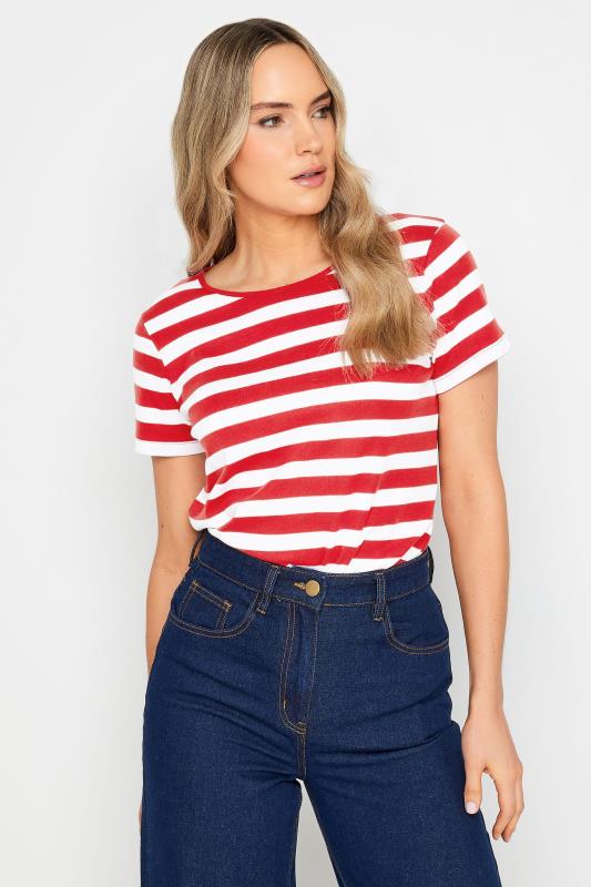 LTS Tall Womens Red Stripe Crew Neck T-Shirt | Long Tall Sally 1