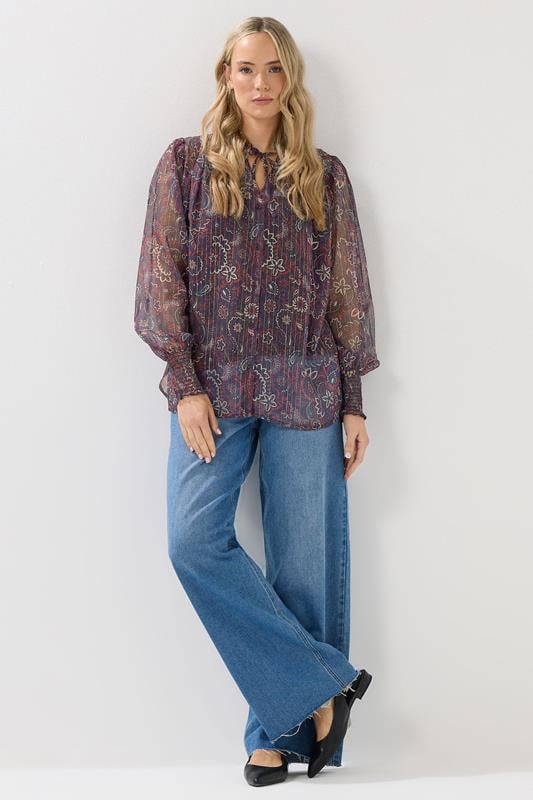 LTS Tall Dark Red Paisley Frill Neck Blouse | Long Tall Sally 2