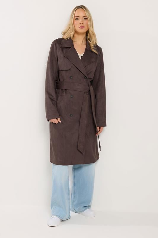 Tall  LTS Tall Chocolate Brown Faux Suede Trench Coat