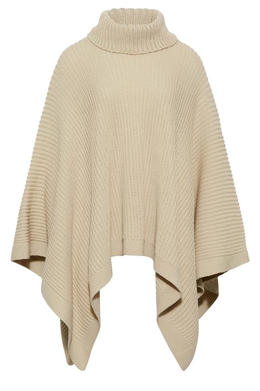 LTS Tall Women's Beige Brown Roll Neck Knitted Poncho | Long Tall Sally  6
