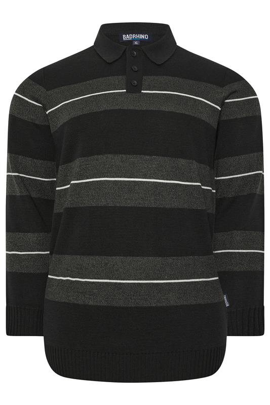 BadRhino Big & Tall Black Stripe Collared Knitted Jumper | BadRhino 5