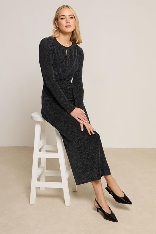 LTS Tall Black Glitter Sparkle Twist Maxi Dress | Long Tall Sally 2