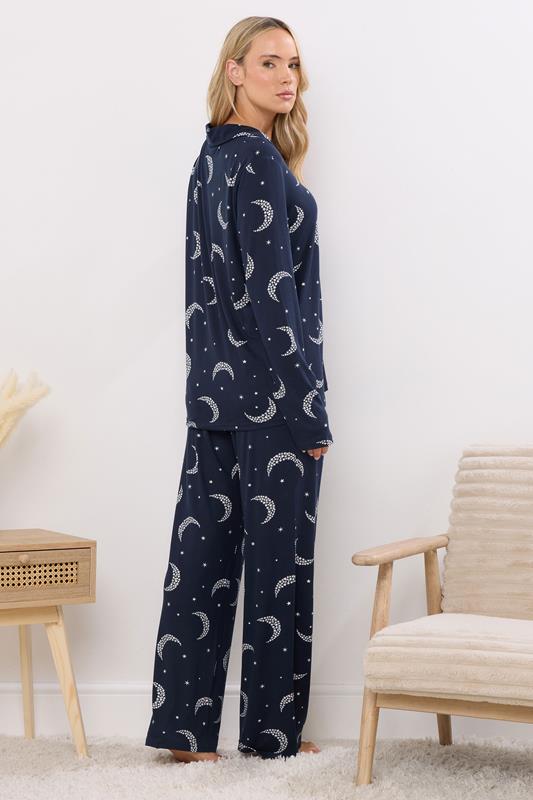 LTS Tall Navy Blue Soft Touch Moon Pyjama Set | Long Tall Sally 3