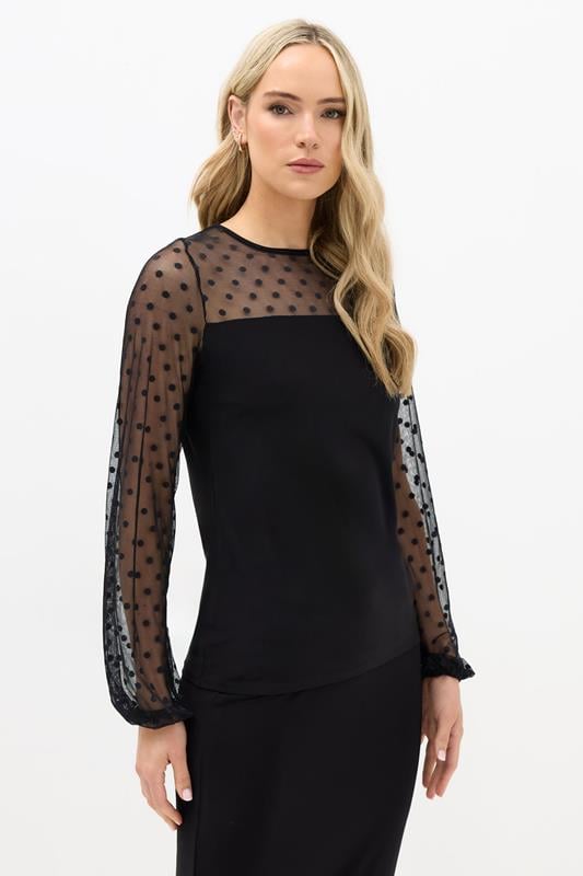 Tall  LTS Tall Black Spot Mesh Blouse