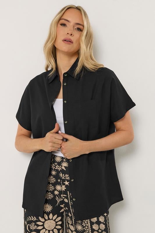 LTS Tall Women's Black Short Sleeve Linen Shirt | Long Tall Sally