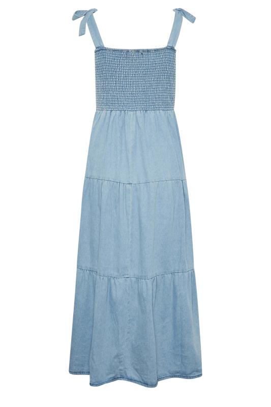 LTS Tall Women's Blue Denim Shirred Tiered Midi Dress | Long Tall Sally 7